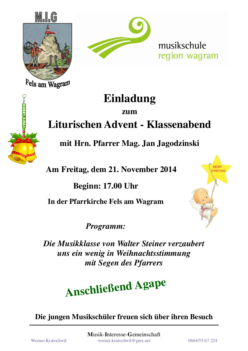 MS Wagram Plakat  Fels Weihnachtskonzert 21  November 2014